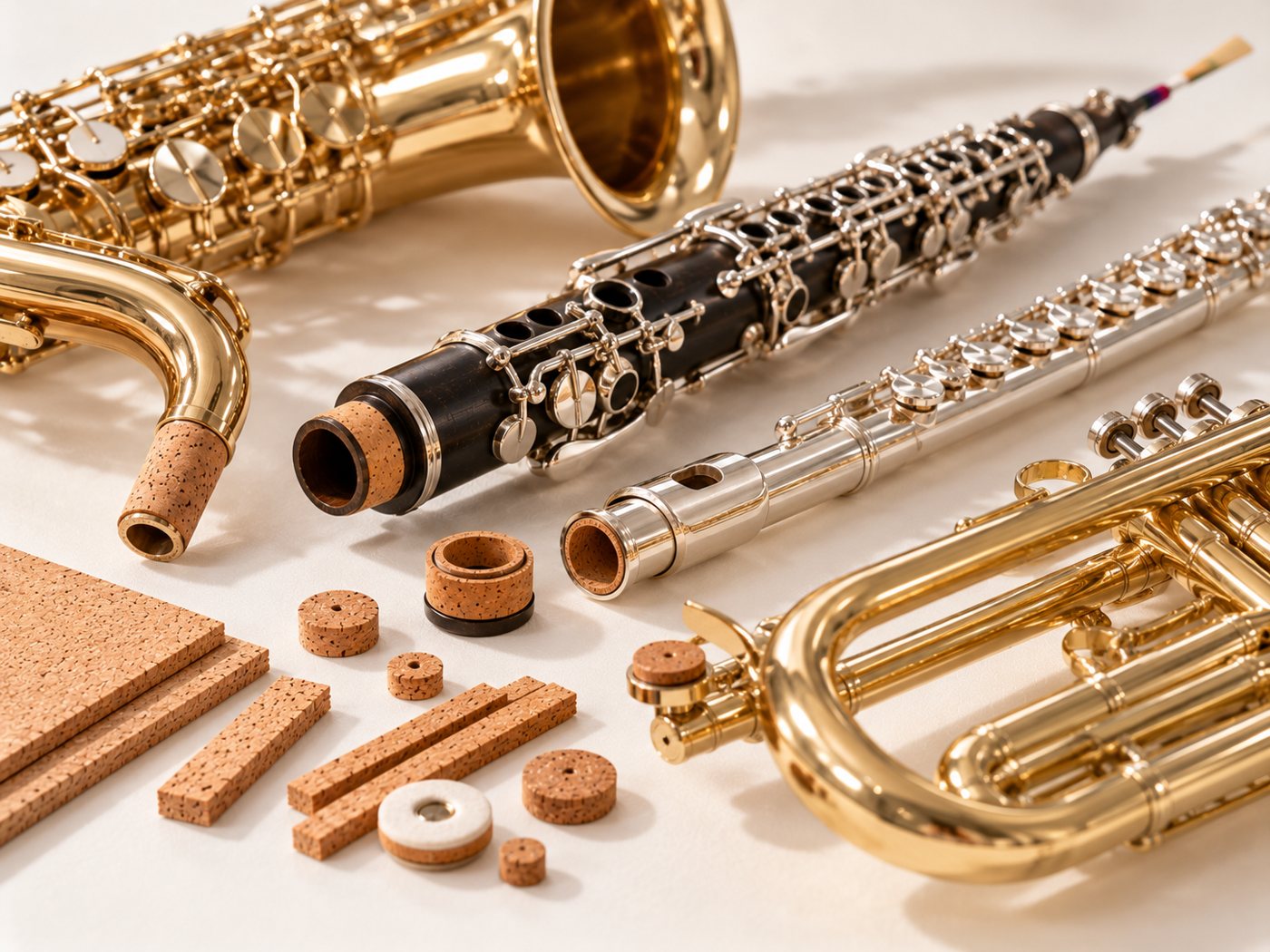 Wind instruments and cork components